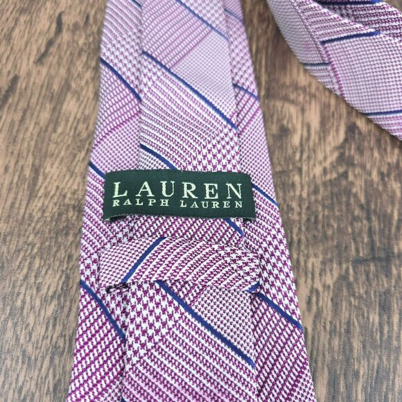 Ralph Lauren LRL Tie Purple Blue Houndstooth Plaid Striped Handmade Silk Preppy - Picture 2 of 8